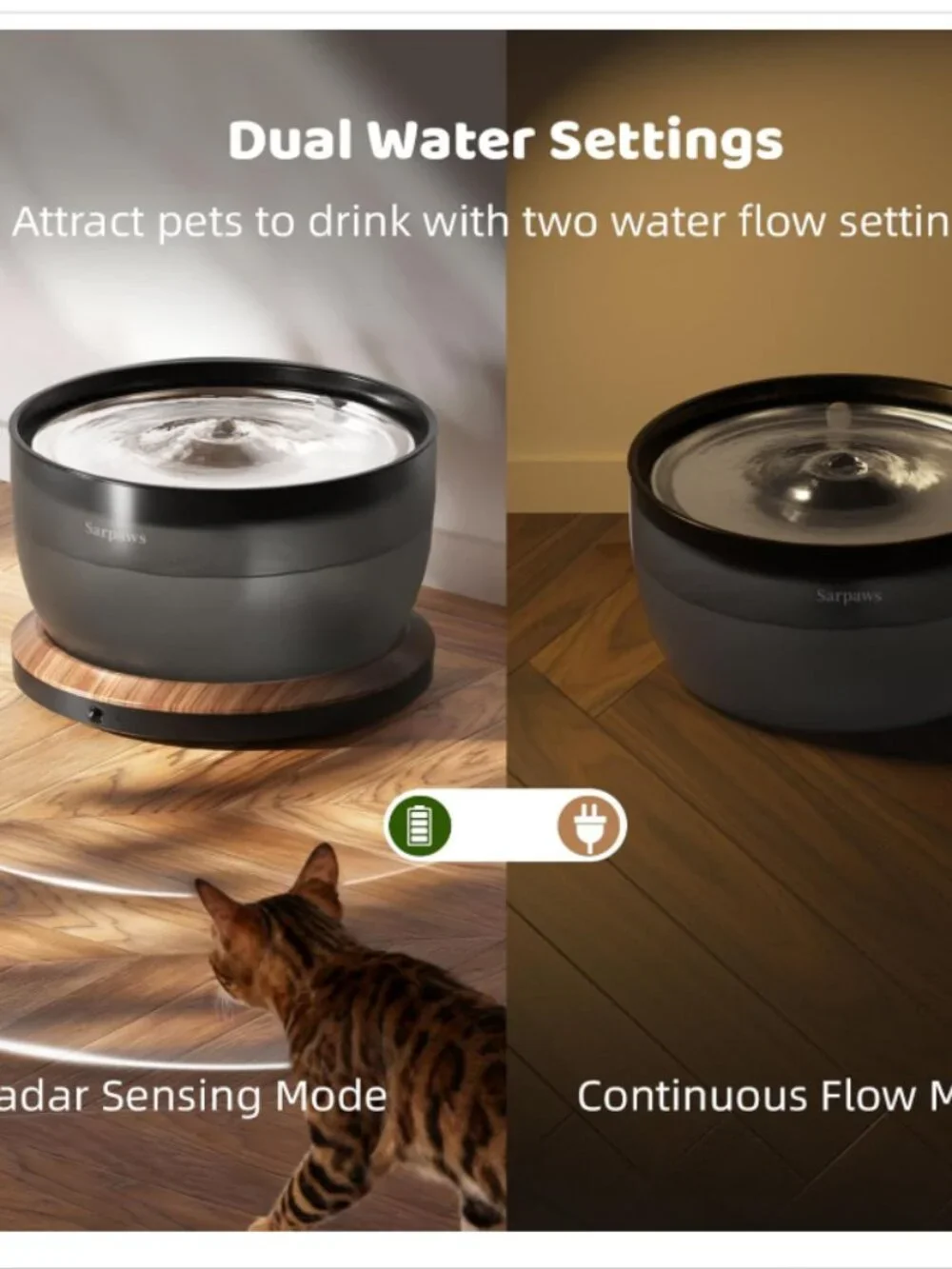 Cat Water Fountain, Wireless Battery Operated